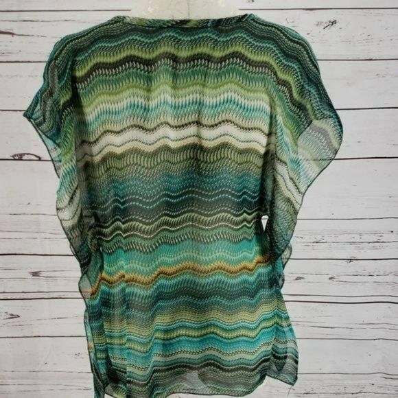 Body Central Women's 90's Sheer Green Chevron Printed Blouse Size Small - Picture 5 of 7